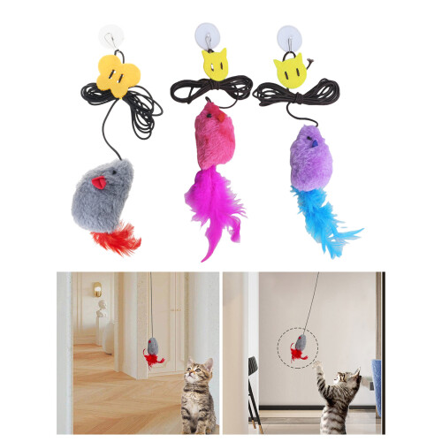 Self Entertaining Door Mounted Cats Toy Elastic Mouse-Pink 2