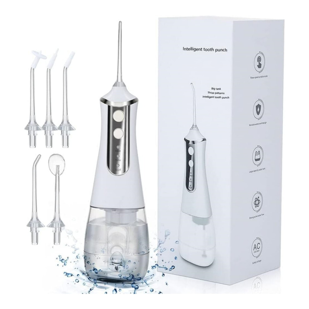 Dental Cleaner for Orthodontic Care, Portable Oral Sprayer with 5 Modes and Replaceable Nozzles, Cordless Rechargeable Water Flosser with 350ml Tank,
