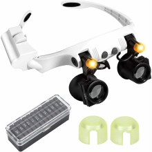 Magnifier with Light, Bright Illumination Hands Free Headband Loupes, 21x Magnification System 12 Zoom Levels 9 Filter Options Dual LED Lighting Cool