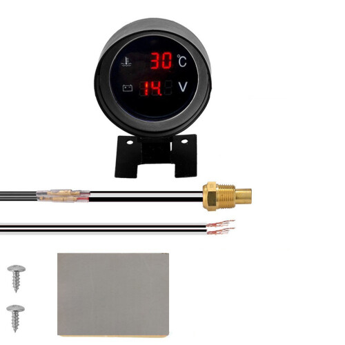 Digital Water Temperature Gauge and Voltmeter, Digital Display Dual Functionality Temperature Sensor for Cars with LED Blue Light, Low Power