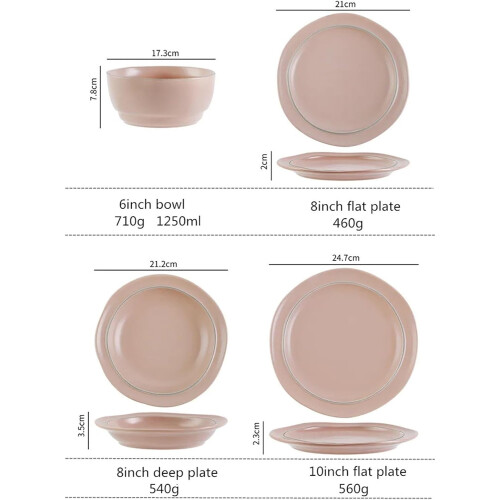 Dinnerware Set Ceramic Tableware 8Inch Flat Plates, Soup Bowls, Spoons Included 1
