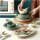 Dinnerware Set Ceramic Tableware 8Inch Flat Plates, Soup Bowls, Spoons Included 4