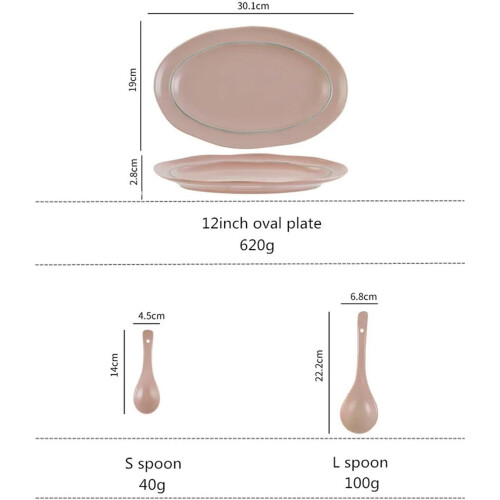 Dinnerware Set Ceramic Tableware 8Inch Flat Plates, Soup Bowls, Spoons Included 2