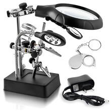 LED Lighted Soldering Station with Magnifier, Multi-lens Magnifier Adjustable Alligator Clips Strong Stability Flexible Metal Tube Light Wide