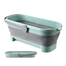 Compact Folding Mop Bucket Rectangular, Foldable Cleaning Tool, Green Container For Home, Laundry, Kitchen