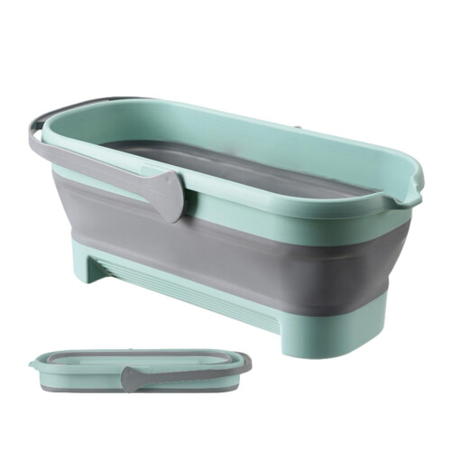 Compact Folding Mop Bucket Rectangular, Foldable Cleaning Tool, Green Container For Home, Laundry, Kitchen