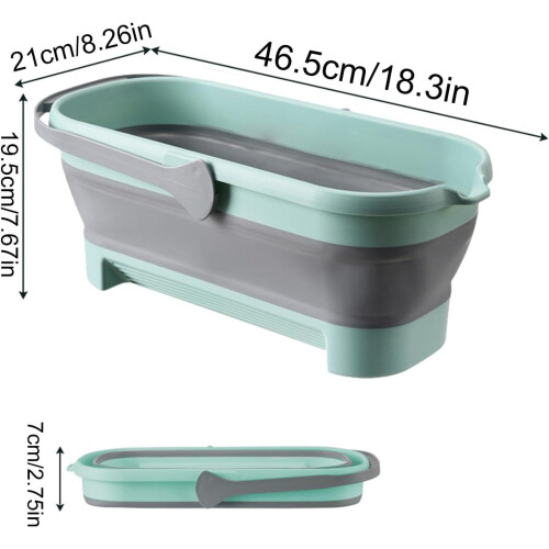 Compact Folding Mop Bucket Rectangular, Foldable Cleaning Tool, Green Container For Home, Laundry, Kitchen 2