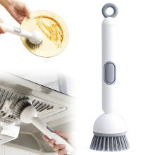 Soap Dispensing Dish Brush Liquid Dispenser, 6Level Adjustable Handle, Refillable PET Scrub Head, Pots Pans Sinks White