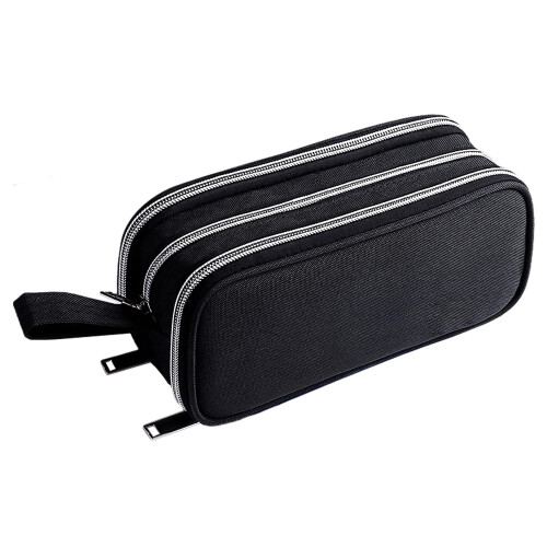 1 Piece Black Pencil Case with 3 Compartments Large Pencil Case Ruler Pencil Sharpener