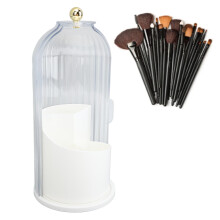Große Kapazität drehbarer Make-up-Pinsel-Organizer mit transparentem Deckel – Weiß