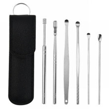 Ear Wax Remover, Ear Wax Remover Kit, 6Piece Stainless Steel Ear Spoons, Black Leather Case