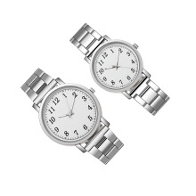 2Pcs Silver Alloy Couple Watch Modern Casual Stainless Wristwatches