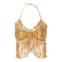 sequin tassel crop top fringe halter bra glitter dance costume