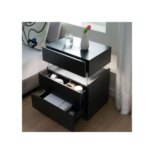 LED Bedside Table Acrylic Panel Material Bedroom LED Nightstand With Three-Drawer Dressing Cabinet (Black) 1