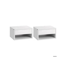 HOMCOM 2 Pieces Bedside Table Wall Mounted Nightstand with Drawer and Shelf for Bedroom, 37 x 32 x 21cm, High Gloss White