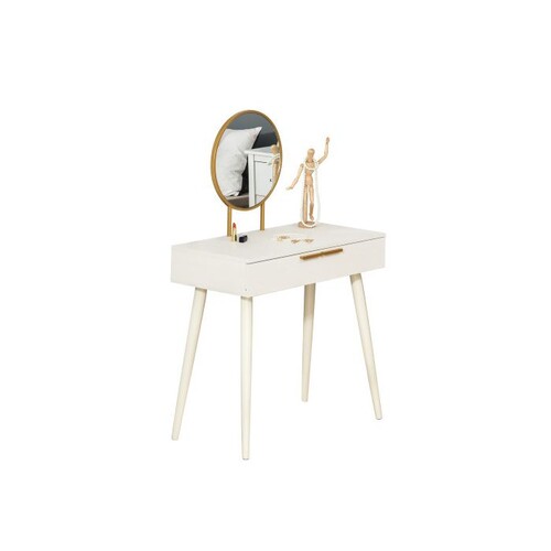 HOMCOM Elegant Dressing Table, with Round Mirror, 80 x 40 x 123 cm - White