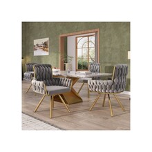 4-Piece Set: Single-Person Luxury Living Room/Bedroom Swivel Chair, Leisure Swivel Chair with Four Metal Support Legs, Gray