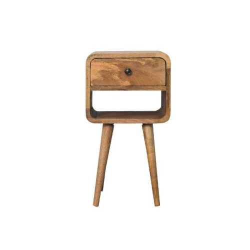 Solid Wood Mini Oak-ish Curve Lower Bedside, 1 Drawer and Open Slot 2
