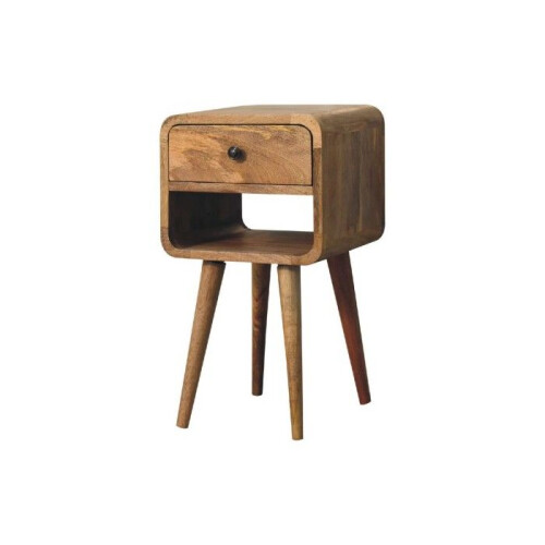 Solid Wood Mini Oak-ish Curve Lower Bedside, 1 Drawer and Open Slot 1
