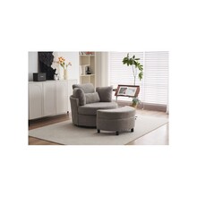 Chenille swivel armchair with 3 back cushion pillow ottoman crescent stool