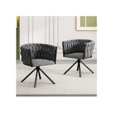Set of two velvet dining chairs, casual swivel chairs with four metal legs, gray