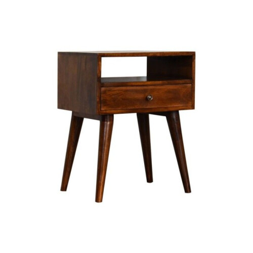 Solid Wood Modern Chestnut Solid Wood Bedside, 1 Drawer, 1 Open Slot, Dark Brown 1