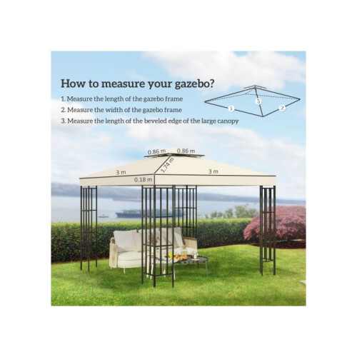 Outsunny Gazebo Replacement Canopy 3x3 m-Cream White 2