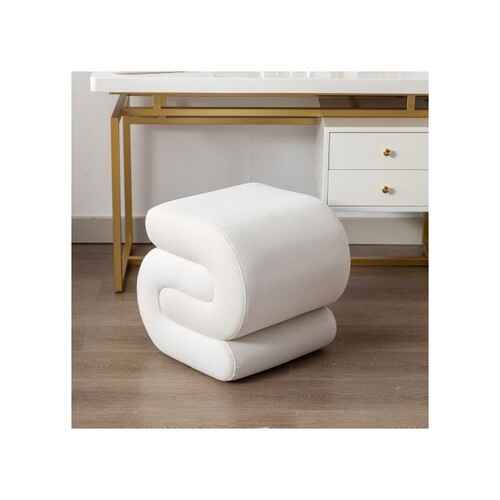 Velvet Ottoman fabric S-shape stool Wavy Pouf Ivory white