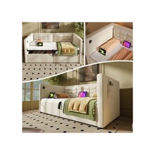 Sofa Bed Upholstered Bed 90 x 190 cm, 3-Foot Single Sofa Bed with USB and Type-C Charging Station, Beige (Mattress Not Included)