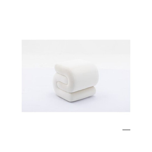 Velvet Ottoman fabric S-shape stool Wavy Pouf Ivory white 2