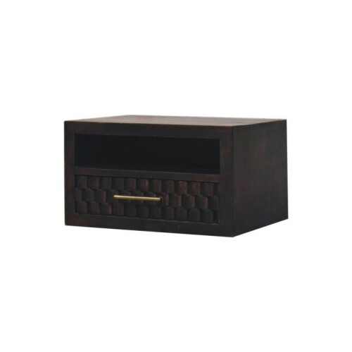 Solid Wood Arno Wall-Mounted Nightstand, 1 Drawer, 1 Shelf, Dark Brown 1
