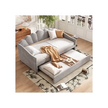 Upholstered Bed, 3-Foot Single Bed (90x190 cm), with 90x190 cm Pull-Out Bed at Base, Easy Assembly, Velvet Material, Gray