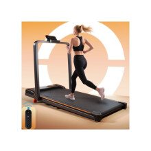 Folding treadmill (with handrails and adjustable incline), 1-10 km/h running speed, LED display, black.