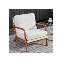 GOMYWAY Accent Chair Mid-Century Modern Chair Armchair with Solid Wood Frame for Living Room, Bedroom, Balcony (1, Beige)