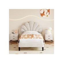 3-Foot Single Satin Velvet Upholstered Bed Frame Satin velvet platform bed frame with solid wood slats No mattress required Beige