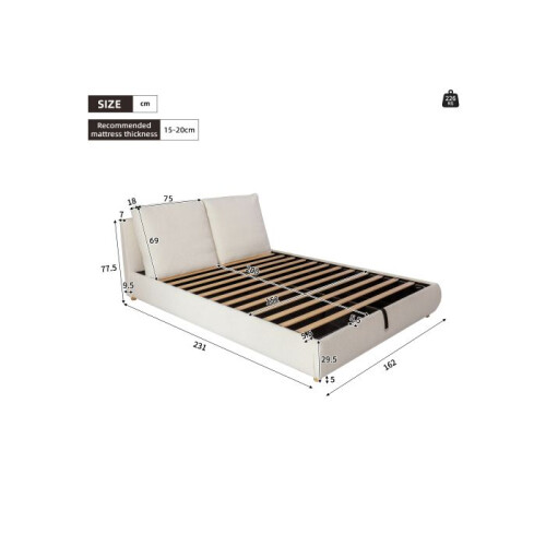 Bed frame with storage 150 x 200 cm, Cloud bed with padded base, including 2 removable cushion covers, warm white 2