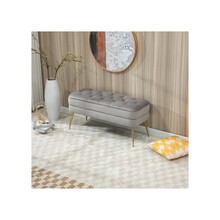 GOMYWAY Storage Stool, Velvet-Upholstered Storage Stool, Sofa Footstool with Metal Legs, 150kg Weight Capacity, Gray