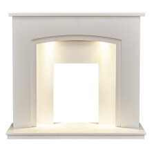 Acantha Granada White Marble Fireplace with Downlights, 48 Inch