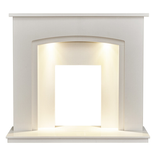 Acantha Granada White Marble Fireplace with Downlights, 48 Inch