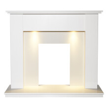 Adam Avila White Marble Fireplace with Downlights, 48 Inch
