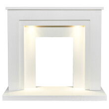 Acantha Dallas White Marble Fireplace with Downlights, 42 Inch