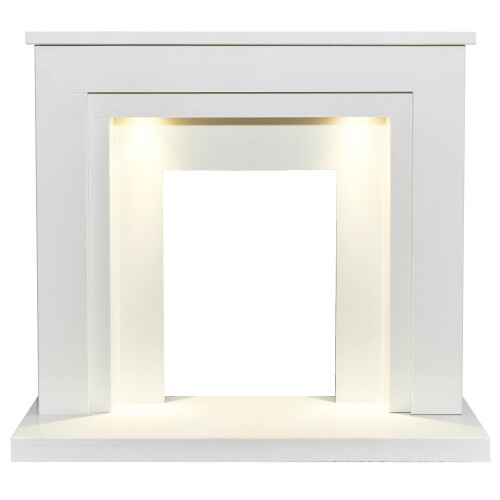 Acantha Dallas White Marble Fireplace with Downlights, 42 Inch