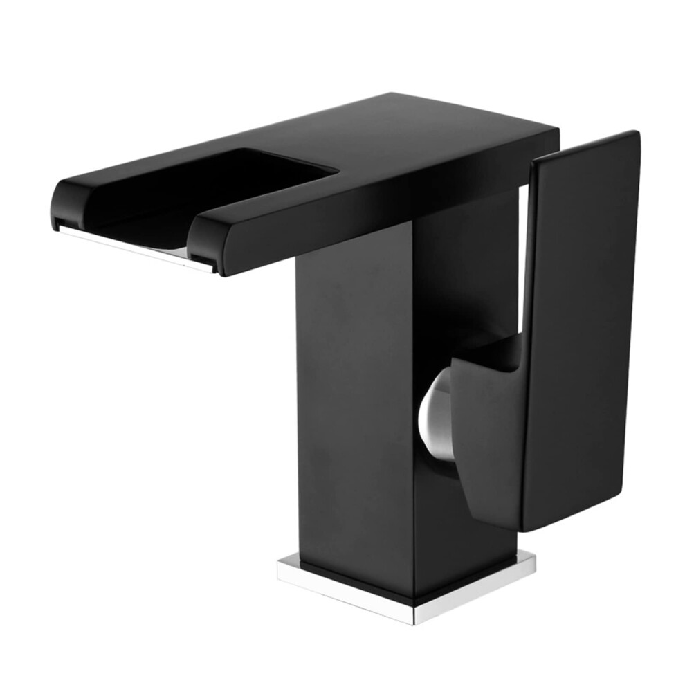 Waterfall Led Faucet For Basin Brass, 3Color Changing Spout, Singlehandle Cold Hot Water Mixer, Vanity Sink, Black 9412369105455