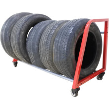 Tire Rack Red Metal Tire Holder, Portable Tyre Rack Cart With Wheel, Tyre Storage Shelving For Garage Wall, Indoor Home