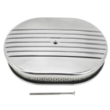 Poleret aluminium ovalt luftfilter halvfinnet motorfiltersæt kompatibelt med Chevy Ford SBC klassiske karburatorer robust konstruktion nostalgisk