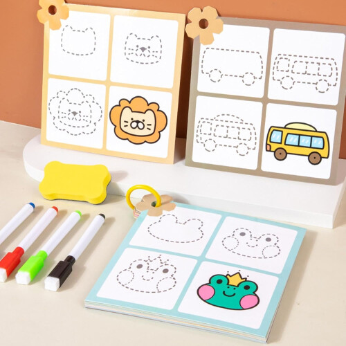 Dry erase learning board book, stick figure drawing exercise, preschool workbook 1