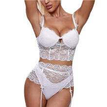 Lingerie Women's Sexy Underwear XL Women's Thin Removable Push Up Bralette Lace Balconette Bra Set Women Lingerie Underwear Women Sexy Set White 3 L