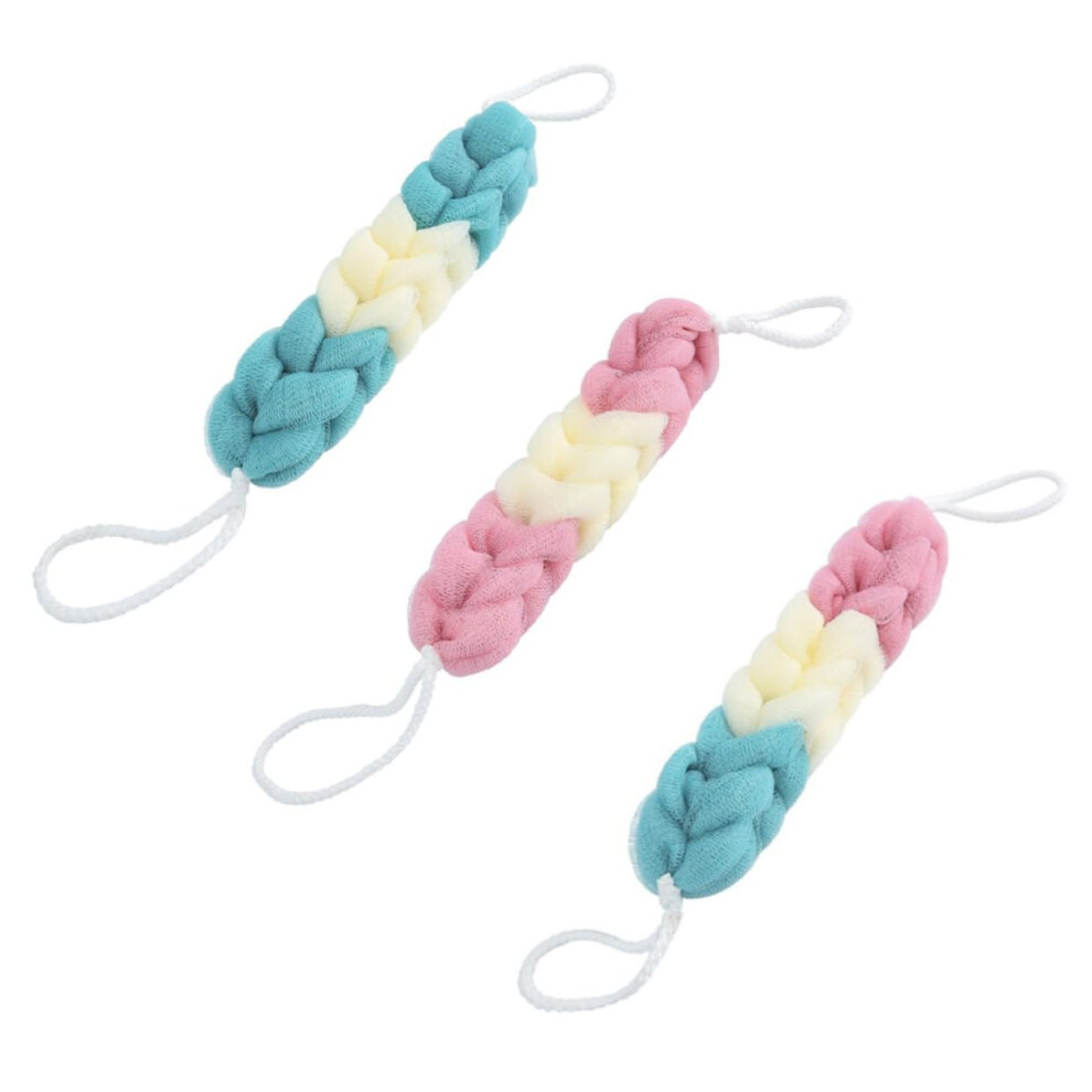 3 pieces long bath puff exfoliating loofah scrubber body wash sponge random color