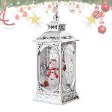 Snow House Lightnight Vintage LED Christmas Lantern Snow Globe Portable Night Light For Patio Garden Yard Silver