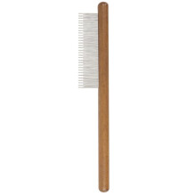 Portable cat grooming brush with wooden handle: Gentle stainless steel pin, hand massage comb, and hair remover